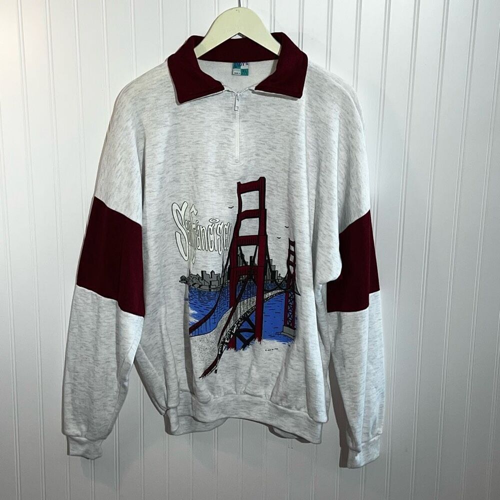 Vintage 90s San Francisco Graphic Quarter Zip Sweatshirt Unisex XLarge Gray USA